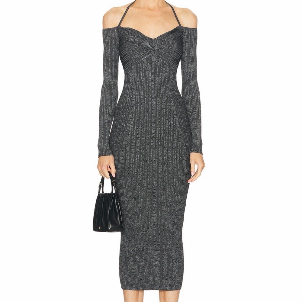 MOSCHINO JEANS Long Sleeve midi Dress in Multi Black XS NWT